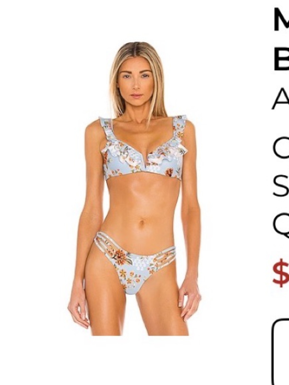 Agua Bendita Blue Floral Ruffle Bikini Set